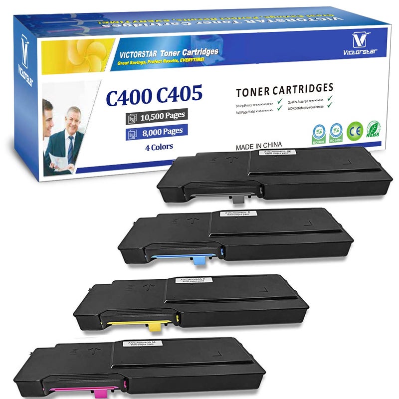 VICTORSTAR 4 Color C400 C405 Remanufactured Toner Cartridges for Xerox C400n C400dn C405n C405dn C405 MFP ã€Extra High Yieldã€‘ 10500 Pages for Black, 8000 Pages for C M Y 106R03524 106R03525 106R03526 106R03527 - Image 1